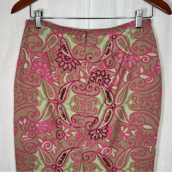Vintage Tracy Reese Silk and Wool Beaded Sequin Boho Skirt Size 4 - Picture 2 of 7